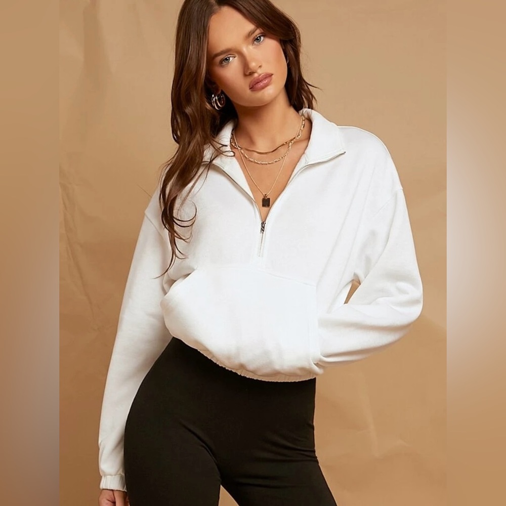 Shein White Drop shoulder Sweatshirt